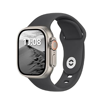 Pulseira ELETTRONEO SB unissex esportiva de silicone para Apple Watch Ultra 2 de 49 mm, série 10 de 46 mm, 9/8/7 de 45 mm e 41 mm, SE 6/5/4 de 44 mm e 40 mm, 3/2/1 de 42 mm e 38 mm – Cinza-espacial