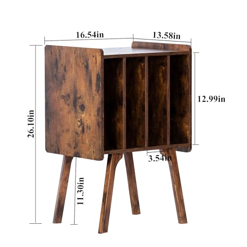 LELELINKY Record Player Stand,Vinyl Record Storage Table with 4 Cabinet Up to 100 Albums,Mid-Century Turntable Stand with Wood Legs,Brown Vinyl Holder Display Shelf for Bedroom Living Room (Patented) - Thumbnail 6