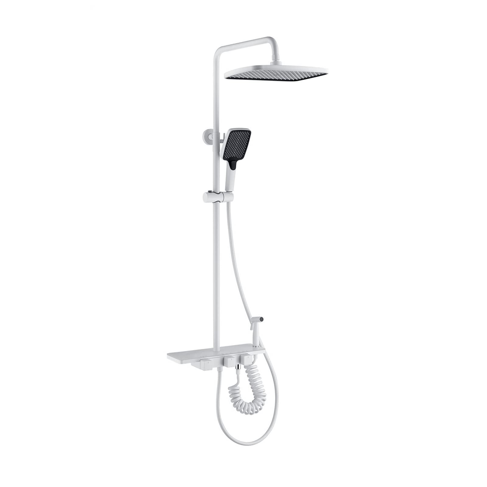 Système de douche complet avec pulvérisateur et mitigeur blanc pour baignoire familiale