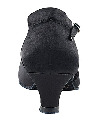 Very Fine Dance Shoes - Ladies Latin, Rhythm, Salsa Ballroom Dance Shoes - 1620-1.3-inch Heel and Foldable Brush Bundle - Black Satin - 104