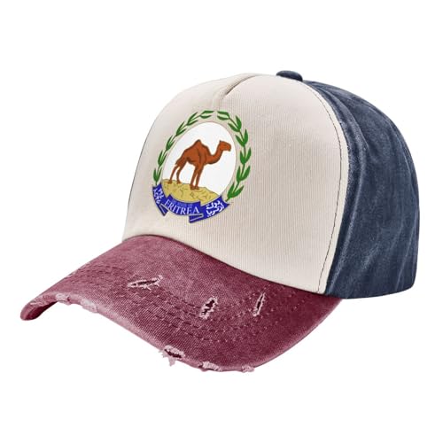 Casquette Homme Femme 100% Coton Armoiries De L'Érythrée Casquette de Baseball en Denim délavé réglable Chameau Sacré Baseball Cap Rétro pour Le Running et Les Sports Extérieurs