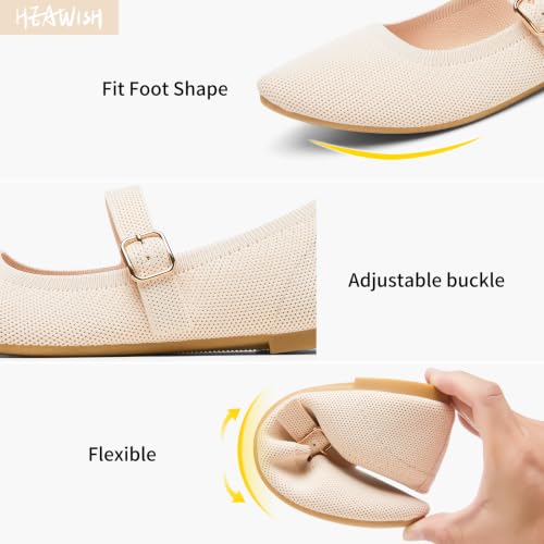 Image of Women's Ballet Flat Mary Jane Flats Slip on Laides Dress Flats with Strap | Mary Janes Flats, Breathable knit, Adjustable buckle strap, Pointed toe, Soft & lightweight, Perfect for office & daily wear