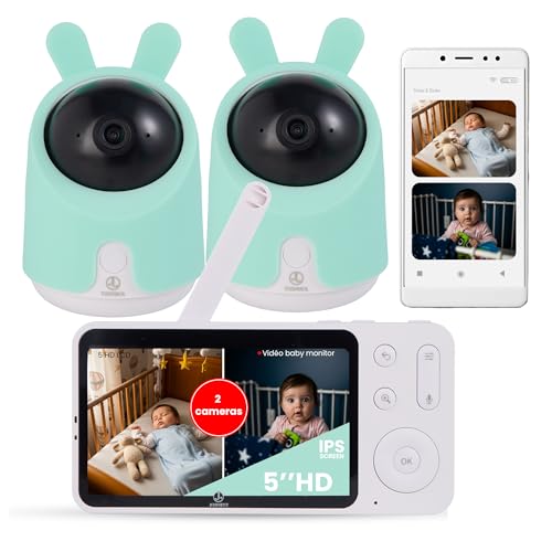 Image of J. JOHNEST Baby Monitor with 1 or 2 HD Cameras – No WiFi Needed, AI Sleep Detection, Night Vision, Two-Way Talk, Temperature Alerts – Split Screen Option (2 Camera)