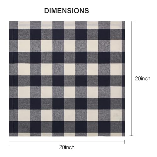 Image of Buffalo Plaid Table Napkins (Set of 12), 20 x 20 Inch Washable Dinner Napkins, Buffalo Checks Cloth Napkins for Restaurant, Wedding, Holiday, Farmhouse, Dark Navy and Cream