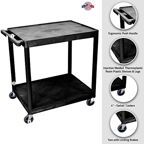 Luxor 2 Shelf Utility Cart Black - Small - HE38-B by Luxor - Image 2