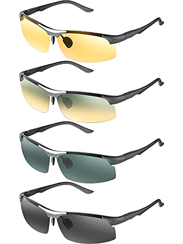 4 Pairs Men s Polarized Sunglasses Sports Sunglasses Lightweight Al-Mg Sunglasses Rimless Frame for Driving Fishing Cycling and Running