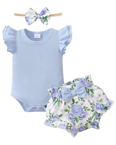 Image of SUNNY PIGGY Newborn Baby Girl Clothes Romper Floral Shorts Set Infant Summer Outfits Baby Girls' Clothing for 0-18 Month