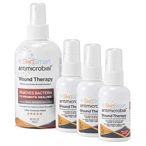 SkinsSmart Antimicrobial Wound Therapy Travel Size Bundle, (1) 8 oz Bottle Plus (3) 2 oz Bottles, Hypochlorous Acid Safely Removes Bacteria so Wounds Can Heal