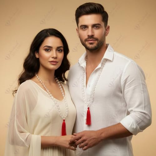 Image of Arihant Gems and Jewels 108+1 Beads Sphatik Jaap Mala for Pooja | Natural & Certified | Astrological Gemstone | Positive Effect | Unisex Both for Men & Women