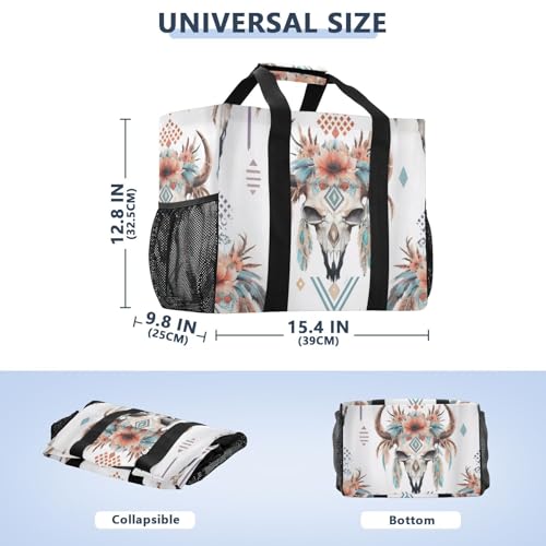 Retro Cow Skull Flower Large Beach Bag Waterproof Beach Tote Bags for Women Travel Gym Pool3