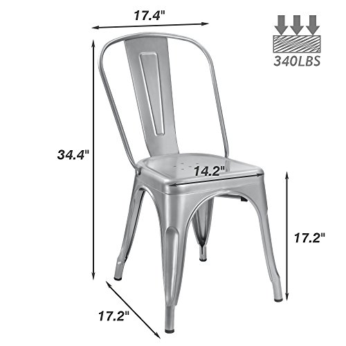 Devoko Metal Indoor-Outdoor Chairs Distressed Style Kitchen Dining Chairs Stackable Side Chairs With Back Set Of 4 (Silver) #TOP6