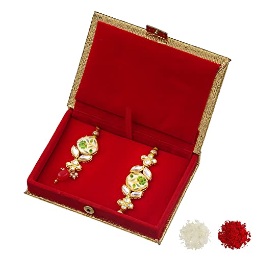 Image of eCraftIndia Set of 2 Purple Floral & Pearl Designer Rakhis with Roli Chawal Pack and Best Bro Ever Fridge Magnet
