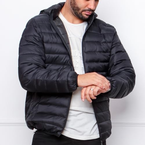 Jaqueta Puffer Bobojaco Masculina Corta Frio e Vento com Bolso Capuz Motoqueiro Moto