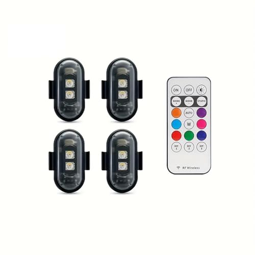Wireless Led Strobe Lights with Remote, 8 Colors Anti-Collision Light USB Charging High Brightness Led Lights Warning Lights for Cars Drone Aircraft Motorcycle Bike (4PCS)
