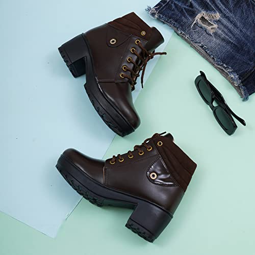 Image of XE Looks 100% Vegan Leather Women's Ankle Boots | Stylish & Trendy Lace-Up Design with Heel | Durable Leather Upper & Cozy Lining | Trendy & Stylish Boots For Girls & Women