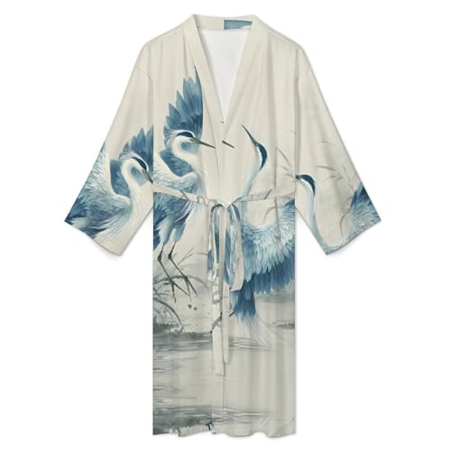 Bata de baño suave de diseño japonés tradicional con garzas decorativas 3