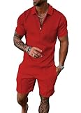 BIRW L Red Mens Short Sets 2 Piece Outfits Fashion Summer Tracksuits Casual Set Polo Shirt Short Sleeve and Shorts Set
