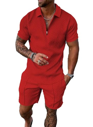 Men‘s Track Suits 2 Piece Summer Short Sets Outfits Fashion Polo Shirt Casual Short Sleeve and Shorts set
