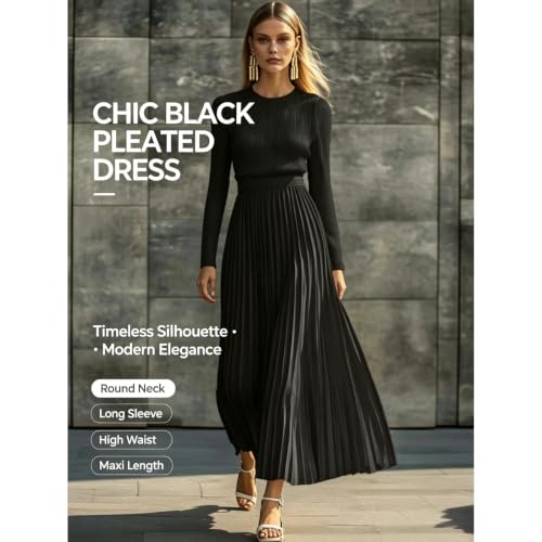 Robe longue en maille ajustée avec jupe plissée trapèze