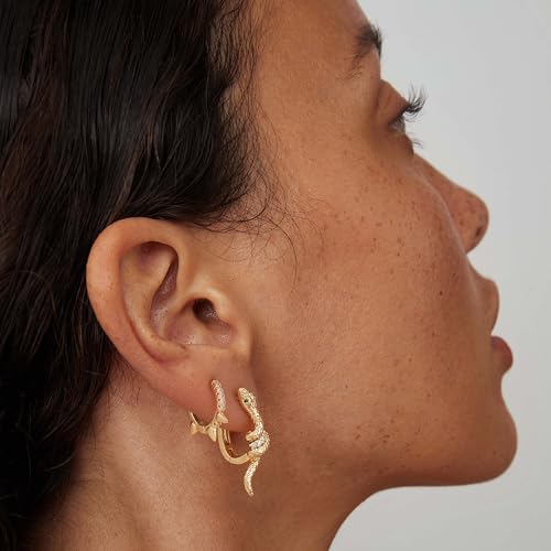 FETTERO Hoop Earrings for Women, 14K Gold Plated Lightweight Huggie Leaf Snake Bar Gold Hoops, Hypoallergenic Gold Earrings for Women Ear Piercing Jewelry