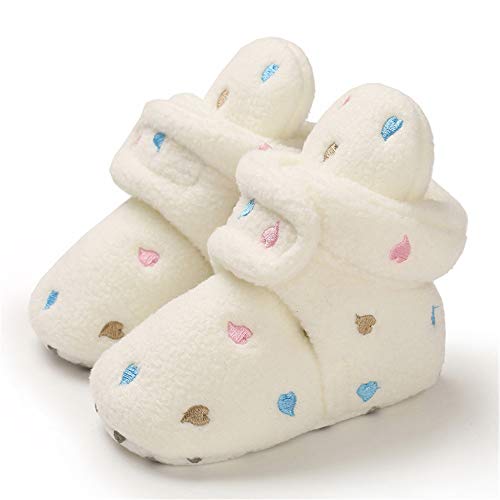 E-Fak Newborn Baby Cozy Fleece Booties With Grippers Winter Slippers Socks Soft Sole Stay On Infant First Walker Crib Shoes(00 Multi-Colo&White, 0-6Months) #TOP2