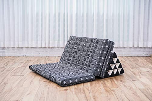 Image of Leewadee 3-Fold Mat XXL with Triangle Cushion - Firm TV Pillow, Foldable Mattress with Cushion Made of Eco-Friendly Kapok, 67 x 31 inches, Black