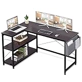 Kingdely l字デスク パソコンデスク ゲーミングデスク 収納ラック付き 幅120x奥行60cm アジャスター付き 省スペース 在宅勤務 ワークデスク 机 pcデスク 勉強机 コーナーデスク おしゃれ ウォールナット