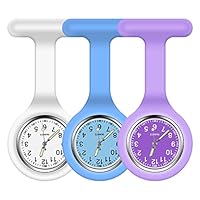 Vicloon Krankenschwester Uhren,3 Pcs Schwesternuhren mit Clip, Dehnbare Silikon Hülle, um Bruch zu Verhindern, Glow Pointer, Quarzwerk, Ansteckuhr für Krankenschwestern und Ärzte