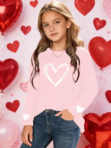 Image of Girls Valentines Day Shirt：Cute Heart Graphic Long Sleeve Tee Tops 6-14y
