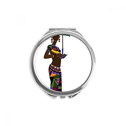 Espejo de bolsillo redondo con diseño aborigen africano para retoques de maquillaje portátiles