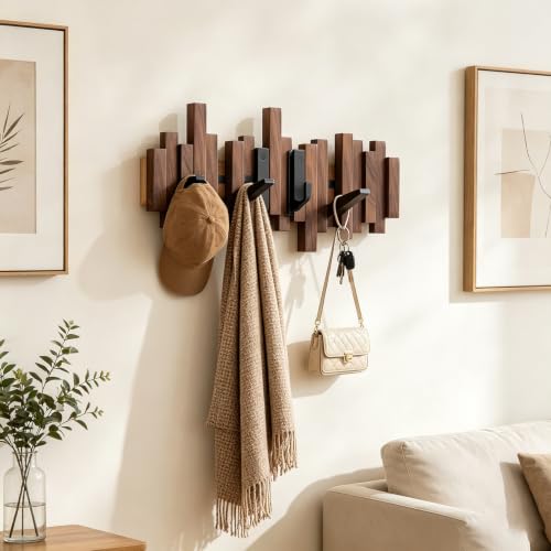Perchero de pared de madera para abrigos con ganchos modernos de piano 3