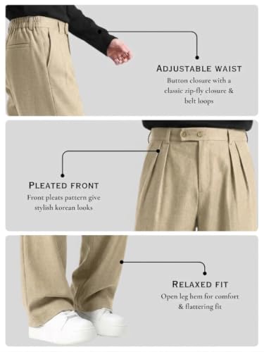 Image of Linen Pants for man | Relaxed Fit Korean Pants | Gurkha Trouser | Lower for Men | Elastic Waist Bottom wear | Straight Fit Casual Trousers | Formal Pant for Office & Wedding