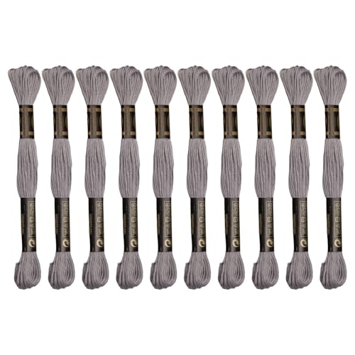 Image of 12 Skeins Premium Egyptian Embroidery Floss 9 Yards Each Egyptian Long Fiber Cotton Cross Stitch Thread for Embroidery Projects Bracelet. (12, Grey)