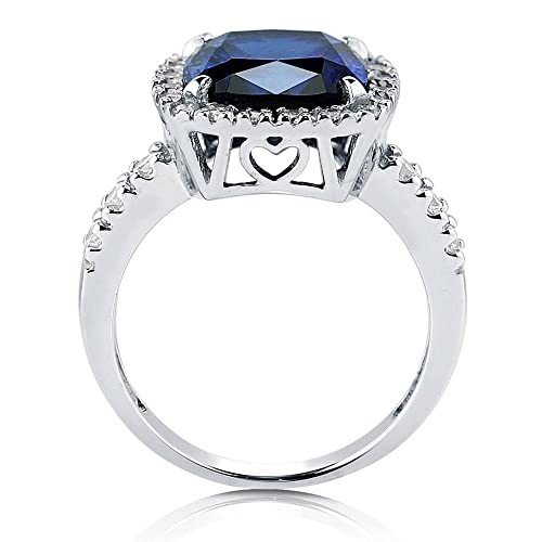 Berricle R238-SP-7 Sterling Silver Halo Simulated Blue Sapphire Cushion Cut Cubic Zirconia Cz Statement Cocktail Fashion Ring thumb #3
