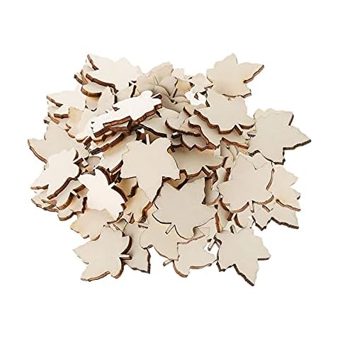 Creaides 100pcs Mini Maple Leaf Wood DIY Crafts Cutouts Wooden Maple Leaf Shaped Unfinished Wood Ornaments for DIY Projects Thanksgiving Party Decorations Cover