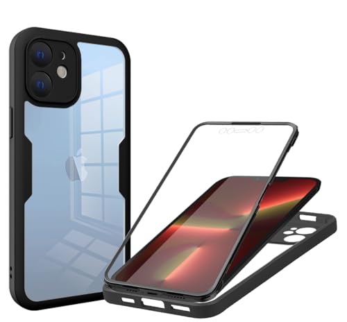 Draamvol for iPhone 12 Case Built-in Screen Protector Clear Silicone Bumper Cover Shockproof 360°Full Body Drop Protection Transparent Cover for iPhone 12 Phone Case