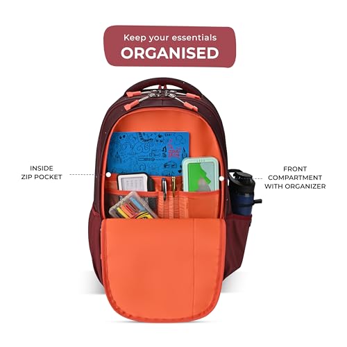 Image of Gear Fiction 2 4 Compartment Backpack 19 inch /39L Large Water Resistant School Bag /Casual 4 Compartment Backpack /Daypack /Kids Bag for Boys /Girls (Maroon-Orange)