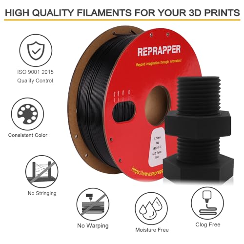 Image of RepRapper PETG Carbon Fiber Filament, Black PETG-CF 3D Printer Filament, PETG Filament 1.75MM, 1000g Carbon Fiber Filament, No Warping & Moisture Free 3D Printing for 3D Printer