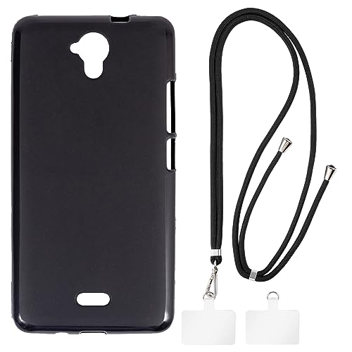 Shantime Hülle & Crossbody-Trageriemen-Set Kompatibel mit Hisense F20 Handyhülle & Verstellbarem Halsband mit Metallschnallen & 2 Aufklebern(Schwarzes)