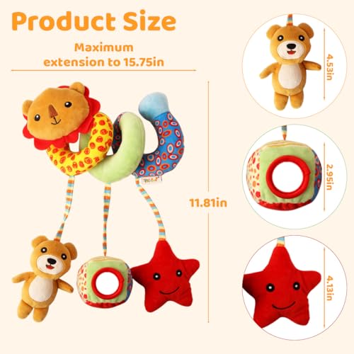 Image of SNOWIE SOFT Crib Toys Stroller Soft Plush Toy Spiral Colorful Baby Toys for 6 to 12 Months Interactive Cartoon Lions Stuffed Crib Ornament Early Educational Activity Babies Sensory Toy
