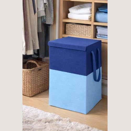 Image of Extra Large Laundry Bag 75 Liter, Foldable Fabric Laundry Basket with Lid & Carry Handles for Clothes Storage (2, blue)