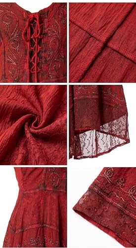 Image of Sakkas Sundara Stonewashed Rayon Embroidered Mid Length Dress