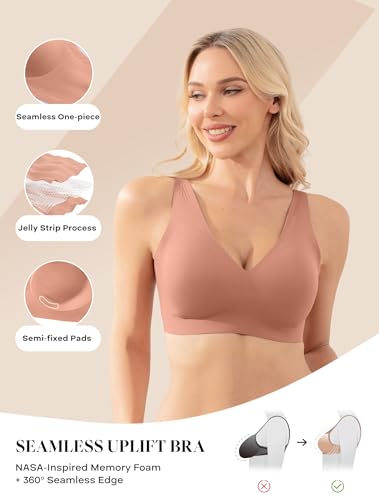 Image of COMFELIE Women Plunge No Underwire Bra Deep V Seamless Supportive Bras Buttery Smooth Comfort Soft Bralettes Underwear