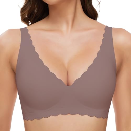 GXOULRRA Komfort Tief V BH Damen ohne Bügel Nahtloser Bügelloser BHS Klassische Soft Bustier Seamless T Shirt Bequem Bralette mit zusätzlicher Grau XL., 14.44 €