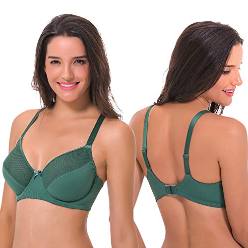 Curve Muse Women's Plus Size Unlined Minimizer Underwire Full Figure Bra-2Pack-Purple,Hunter Green-34C #TOP4