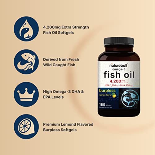 Naturebell FS180S Omega 3 Fish Oil 4,200Mg, 180 Burpless Softgels, Highly Purified Epa 1,200Mg & Dha 900Mg | Lemon Flavored | Premium Wild Caught Fish From Deep Sea – Heart & Brain Support – Mercury Free & Non-Gmo thumb #2