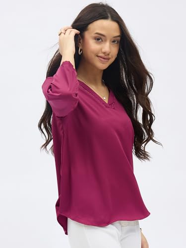 Image of SheWill Printed Top with Contrast Tipping - Stylish Ethnic & Western Tops for Women - Summer Travel Wear, Trendy Tops for Jeans, Lightweight & Comfortable Casual Wear