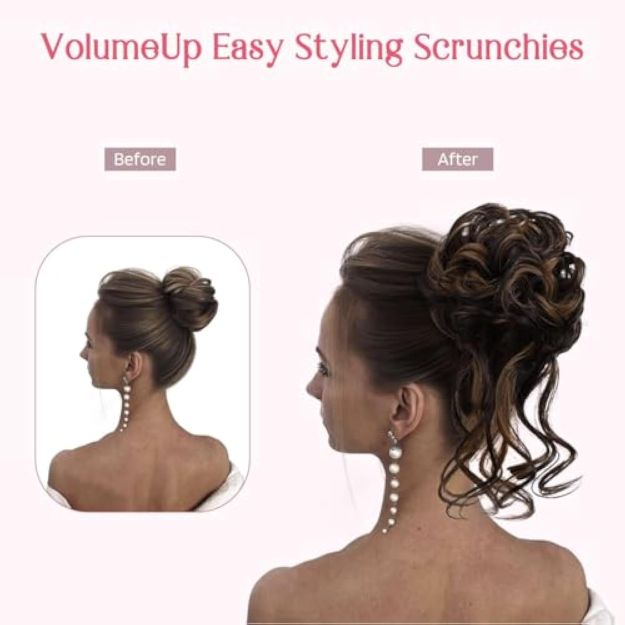 Fashionable Black Brown Synthetic Wavy Curly Scrunchies Set