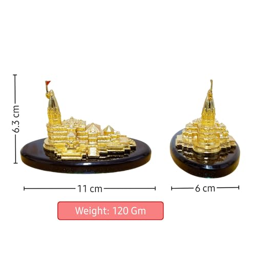 Image of ARNAVIRA Gold Plated Ram Mandir Ayodhya 3D Model with Base for Pooja Room /Car Dashboard /Gifting (Ayodhya Ram Mandir, Small)