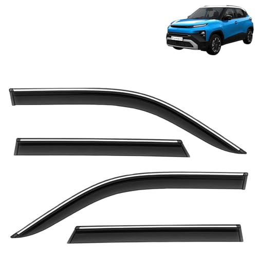 Image of KINGSWAY Accessories Chrome Lining Door Visor Only Compatible with Tata Punch (Year 2026 Onwards) All Model, Premium Chromeline Unbreakable Car Rain Guard Side Rear Wind Deflectors, Set of 4 Pcs